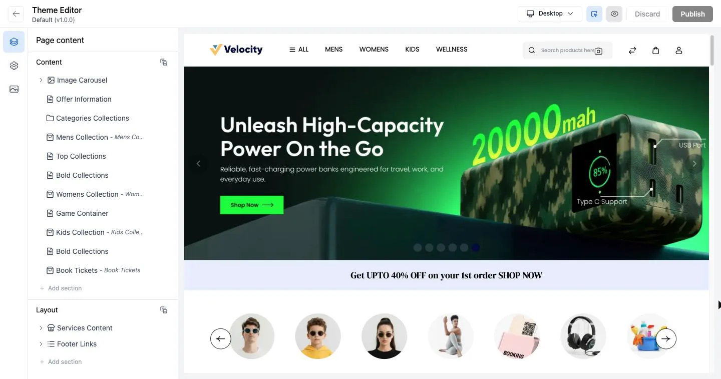The visual editor on Bagisto's Default theme