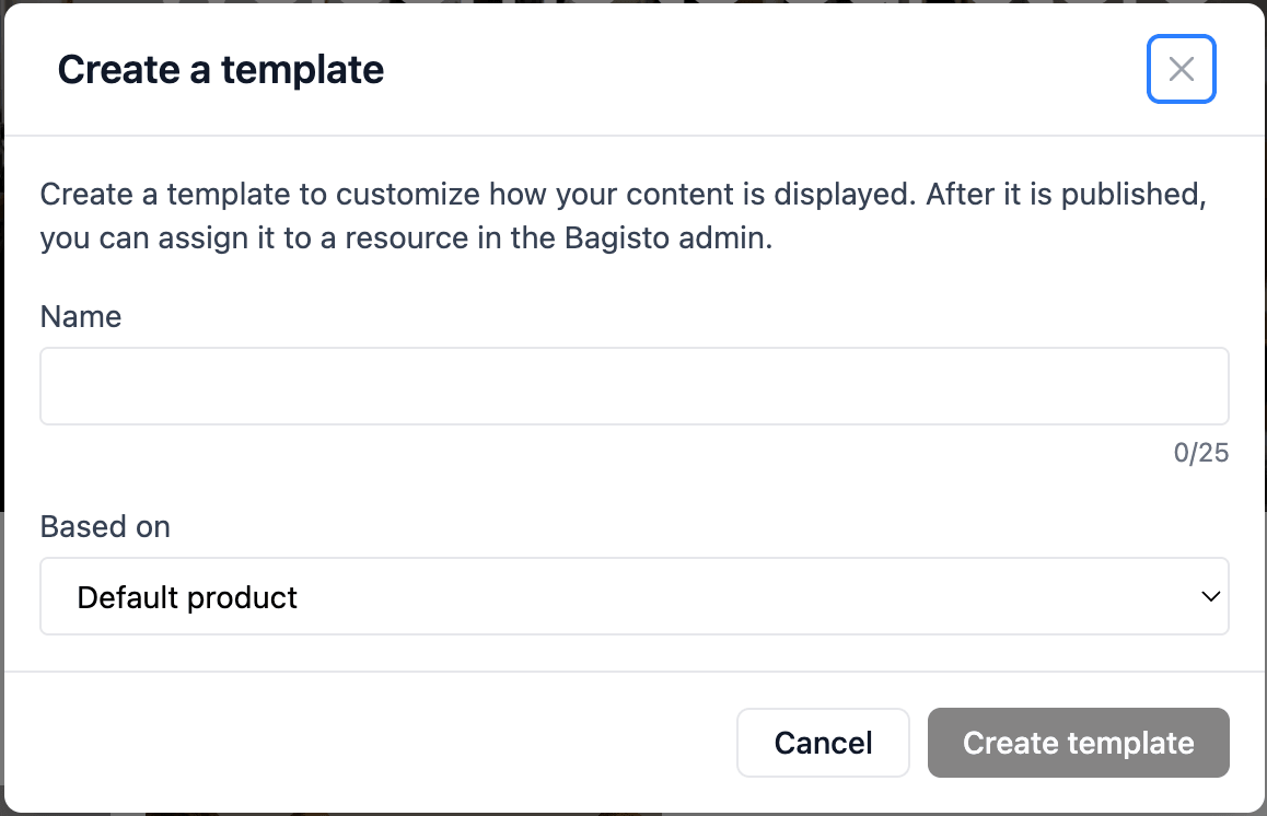 Custom template create modal