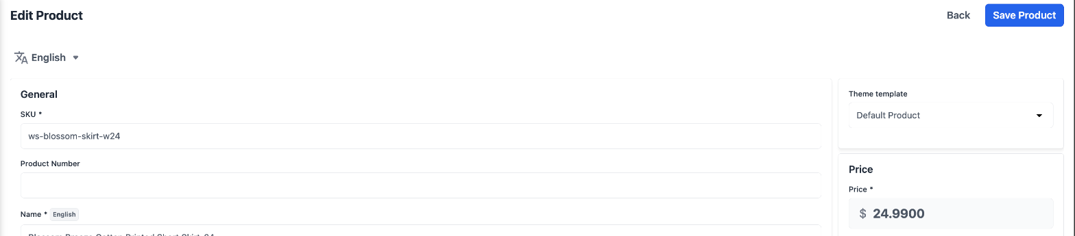 The theme template field on a product