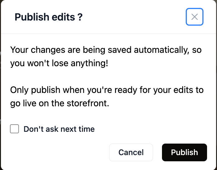 The publish confirmation