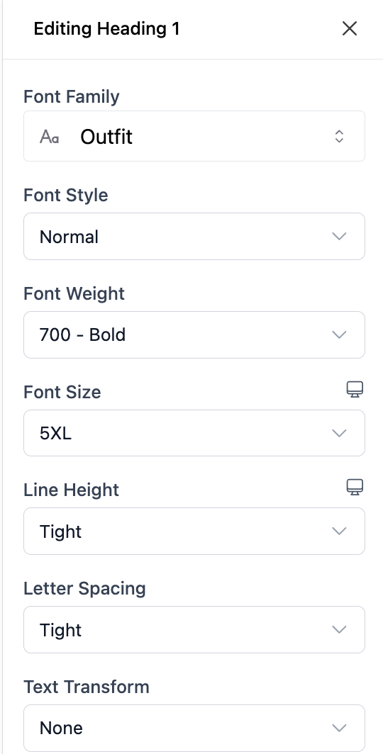 Editing a typography preset