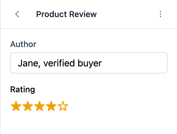 A star rating field in the settings panel