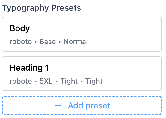 Typography presets setting type preview