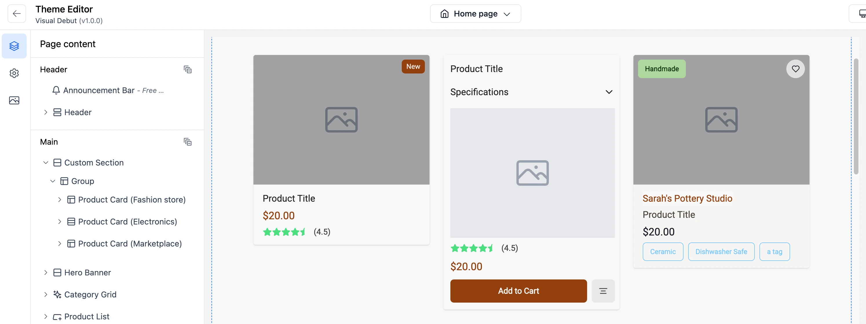 Custom product cards