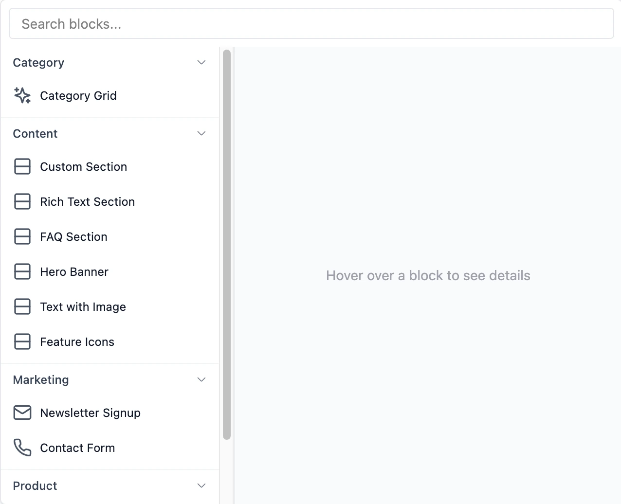 Visual editor block picker